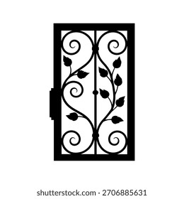 Vertical Rectangular Floral Gate Vector Illustration With Leaf Vines and Swirls for Garden Landscape and Interior Design Elements