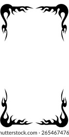 Vertical rectangular frame with decorative flame icons on the corners. A simple, edgy line art border for hot-themed posters or designs.
