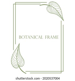 Vertical rectangular frame with leaves vector illustration. Botanical natural rim. Minimalistic hand drawing blank frame for invitation or greeting card.