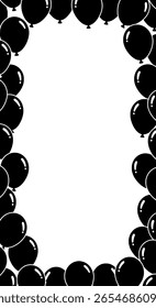 Moldura retangular vertical feita de balões simples, desenhados à mão. Uma borda lúdica e decorativa para festas ou celebrações.