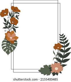 
vertical rectangular frame of vector flowers and leaves of different types