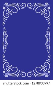 Vertical rectangular frame white with frosty patterns on a blue background.