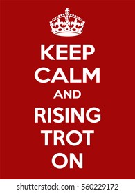Vertical rectangular red-white motivation horse sport rising trot on obstacle poster based in vintage retro style Keep clam