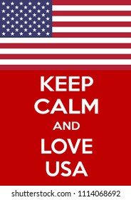 Vertical rectangular red-white motivation the love on usa poster based in vintage retro style Keep clam