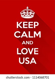 Vertical rectangular red-white motivation the love on usa poster based in vintage retro style Keep clam