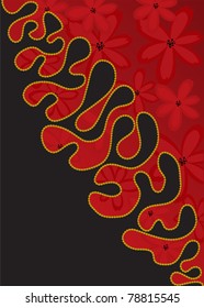 Vertical red and black background with red flowers