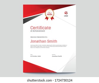 Vertical Red and Grey Shapes Certificate Design