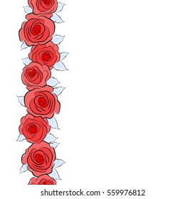 Vertical red and neutral floral seamless pattern with copy space (place for your text). Vector illustration.