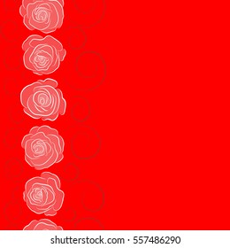 Vertical red and pink roses for fabric or embroidery with copy space (place for your text).