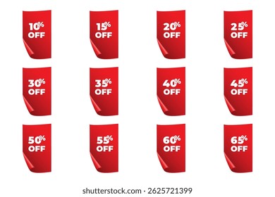 Vertical red tags with discount percentages, perfect for ecommerce promotions and online sales campaigns.