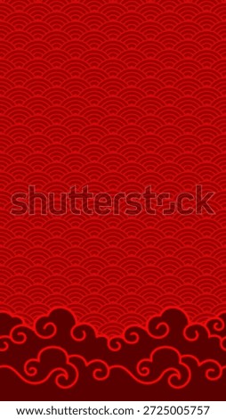Vertical Red Traditional Chinese Decorative Wave and Auspicious Cloud Ornament Background Vector Illustration