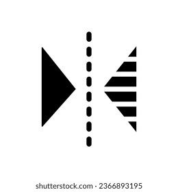 Icono de ui de glifo negro de reflexión vertical. Elemento de línea simple rellenado. Diseño de interfaz de usuario. Símbolo de silueta en el espacio blanco. Pictograma sólido para web, móvil. Ilustración vectorial aislada