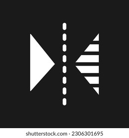 Vertical reflection dark mode glyph ui icon. Simple filled line element. User interface design. White silhouette symbol on black space. Solid pictogram for web, mobile. Vector isolated illustration
