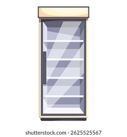 Vertical refrigerator is displaying beverages and food in supermarket, minimarket or shop