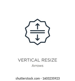 Vertical resize icon. Thin linear vertical resize outline icon isolated on white background from arrows collection. Line vector sign, symbol for web and mobile