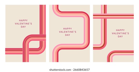 Vertical retro poster design for Valentine's Day. Abstract striped backgrounds in trendy 1970s style. Vector