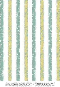 Vertical retro stripes ink lines seamless vector pattern design. Brush stroke stripes vertical pattern for clothes textile fabric. Grunge green and yellow striped on white background background.