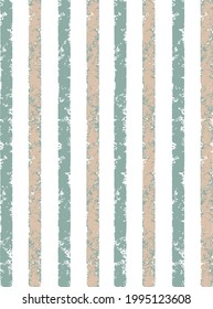 Vertical retro stripes ink lines seamless vector pattern design. Brush stroke stripes vertical pattern for clothes textile fabric. Grunge green and beige striped on white background background.