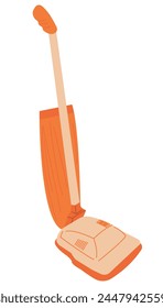 Vertical retro vacuum cleaner isolated on white background. Flat vector illustration for poster, icon, card, logo, label.