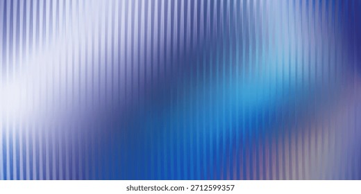 Vertikaler gerippter Glashintergrund, glatter blauer Farbverlauf mit weißer Lichtreflexion und weicher optischer Verzerrung, moderne Unternehmenstextur, Vektorgrafik