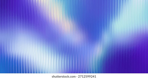 Vertikale gerippte Glasoberfläche, kaltes türkisfarbenes violettes Spektrum mit diffusem weißem Glanz und sanfter Verzerrung, verträumte abstrakte Tapete, Vektorgrafik