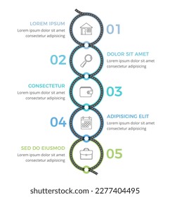 Vertical road infographics template with five elements with place for your icons and text, vector eps10 illustration