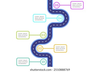 Vertical Roadmap Infographic with Five-Step Process and Color-Coded Path Vector Illustration