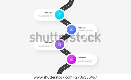 Vertical Roadmap Infographic Vector. Zigzag Path Diagram with Milestones for Planning. Process. Business Development and Strategy Overview.