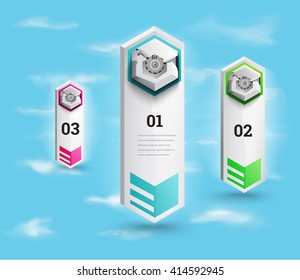 Vertical Robot Objects Vector Design on a Blue Skye Wallpaper with Clouds