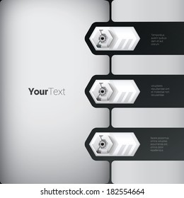 Vertical robot style business information vector graphics layout base and horizontal robotic elements. Eps 10 vector. Grey edition. 