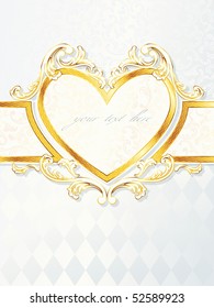 Vertical rococo wedding banner with heart emblem, includes transparencies (Eps10); JPG version also available