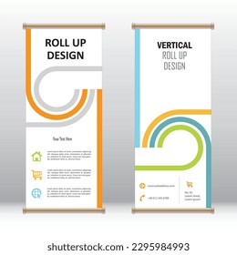 Vertical roll up banner design for business and advertising, display mockup layout template, data visualization and communication, promotion advertisement