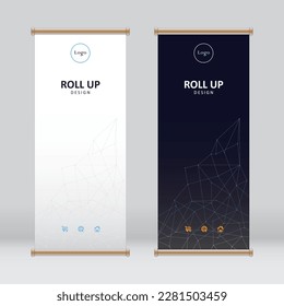 Vertical roll up banner design with net design, abstract line pattern background, suitable for business advertising and marketing