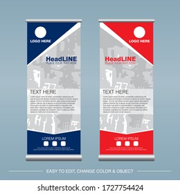 Vertical  roll up banner template design, modern x-banner and flag-banner advertising. vector illustration