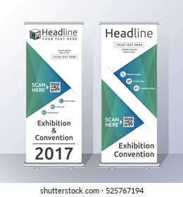 Vertical Roll Up Banner Template Design for Announce and Advertising. Abstract Green and White Layout Template.  Vector illustration