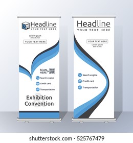 Vertical Roll Up Banner Template Design for Announce and Advertising. Abstract Blue and White Layout Template.  Vector illustration