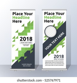 Vertical Roll Up Banner Template Design for Announce and Advertising. Abstract Green and White Layout Template.  Vector illustration