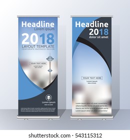 Vertical Roll Up Banner Template Design for Announce and Advertising. Abstract Blue and White Layout Template.  Vector illustration