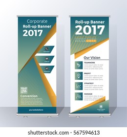 Vertical Roll Up Banner Template Design for Announce and Advertising. Abstract green and yellow Layout Template. Vector illustration