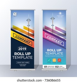 Vertical Roll Up Banner Template Design for Announce and Advertising. Vector illustration