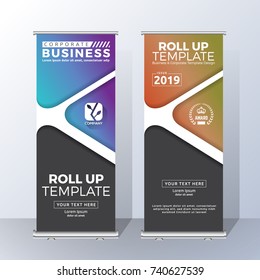 Vertical Roll Up Banner Template Design for Announce and Advertising. Vector illustration