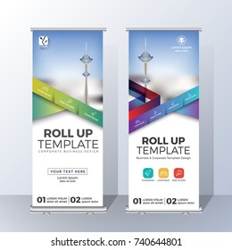 Vertical Roll Up Banner Template Design for Announce and Advertising. Vector illustration