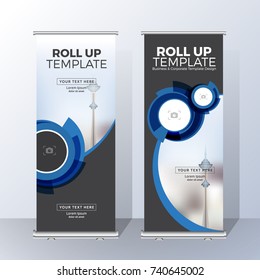 Vertical Roll Up Banner Template Design for Announce and Advertising. Vector illustration