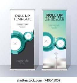 Vertical Roll Up Banner Template Design for Announce and Advertising. Vector illustration
