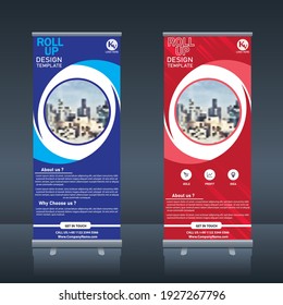 Vertical roll up, pull up, x banner template billboard, banner stand or flag design layout. modern abstract design.