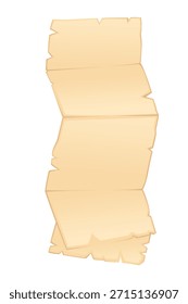 Rollo de pergamino enrollado de Vertical. Papel envejecido beige con diseño parcialmente desenrollado. Antigua Plantilla manuscrita en blanco para certificados y documentos. Estilo de papel medieval clásico. Ilustración vectorial.