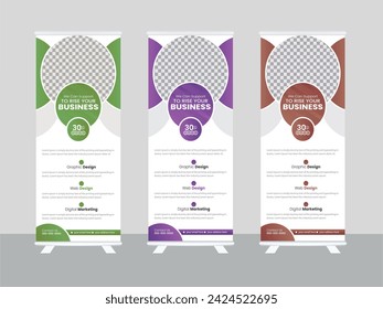 Vertical roll-up banner design templates featuring modern roll-up banner designs.