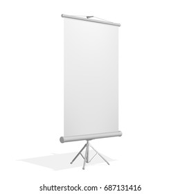 Vertical Roll-up banner on a stand. Isolated on white background.