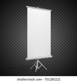 Vertical Roll-up banner on a stand. Isolated on transparent background.