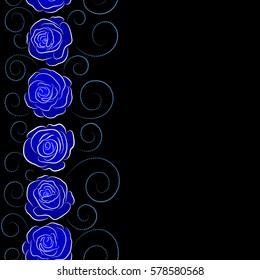 Vertical rose texture vector Illustration. Abstract seamless pattern with stylized blue rose flowers and copy space (place for your text). Hold rose flower.
